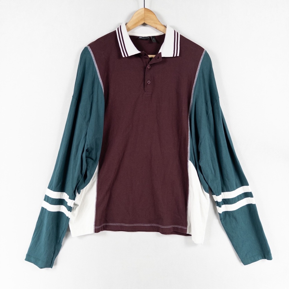 ASOS Design Polo Shirt Mens Medium Knit Burgundy Green White Colorblock Cotton